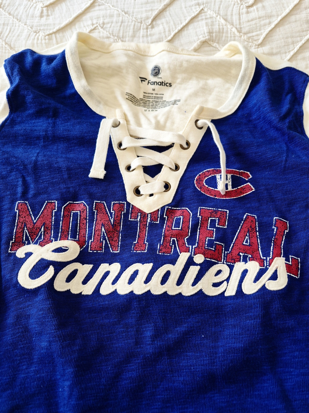 Fanatics Montreal Canadiens Blue Lace-Up Hockey Tee